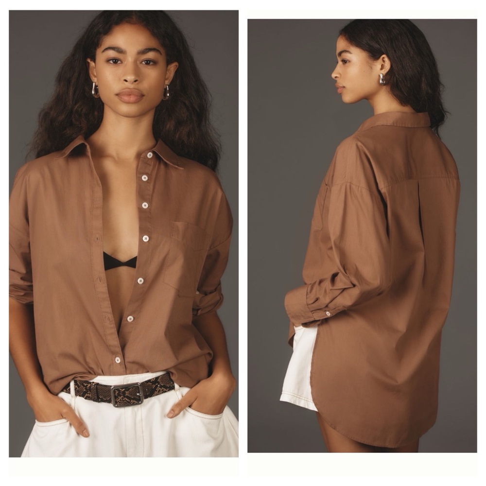 NWT Anthropologie Maeve The Bennet Buttondown  Oversized Shirt in Brown